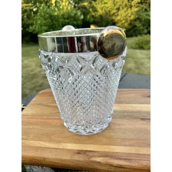 1950s VSL Art Deco Cut Crystal and Champagne Bucket Belgium 9.5” Heavy 9.6 Lb